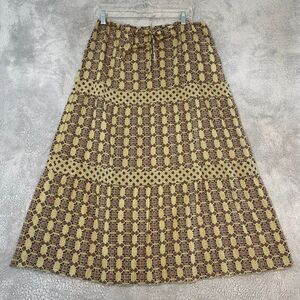 Route 66 Skirt Womens Large‎ Tan Long Tiered Lagenlook Cottage Boho Rockabilly